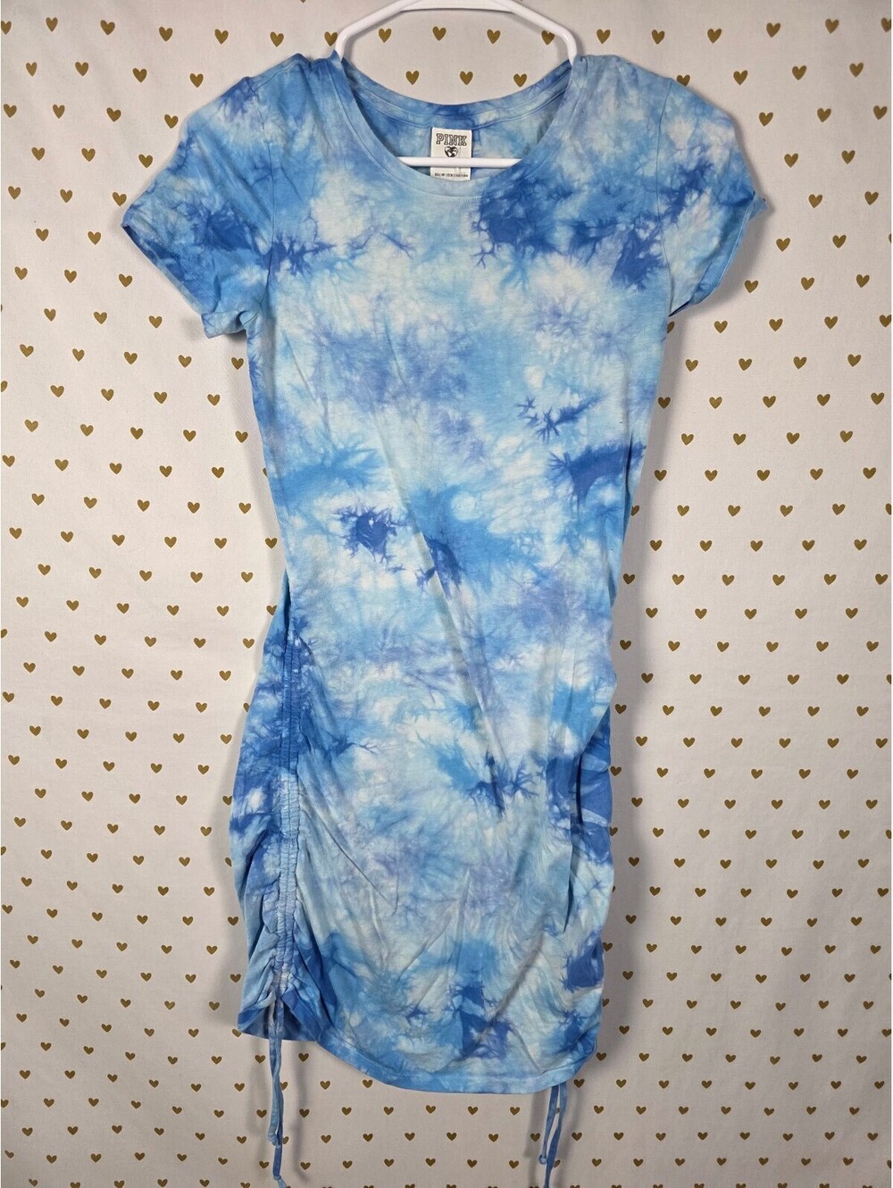 Victorias Secret PINK Tye Dye Cinched Tee Shirt Dress Blue XS